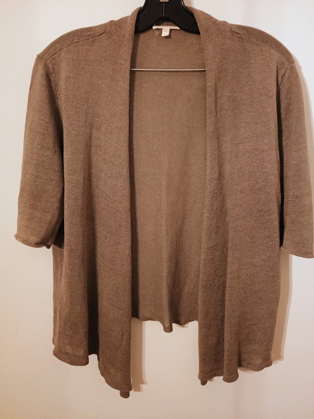 Eileen Fisher Gray 100%linen Open-Front Short-Sleeve Cardigan Small